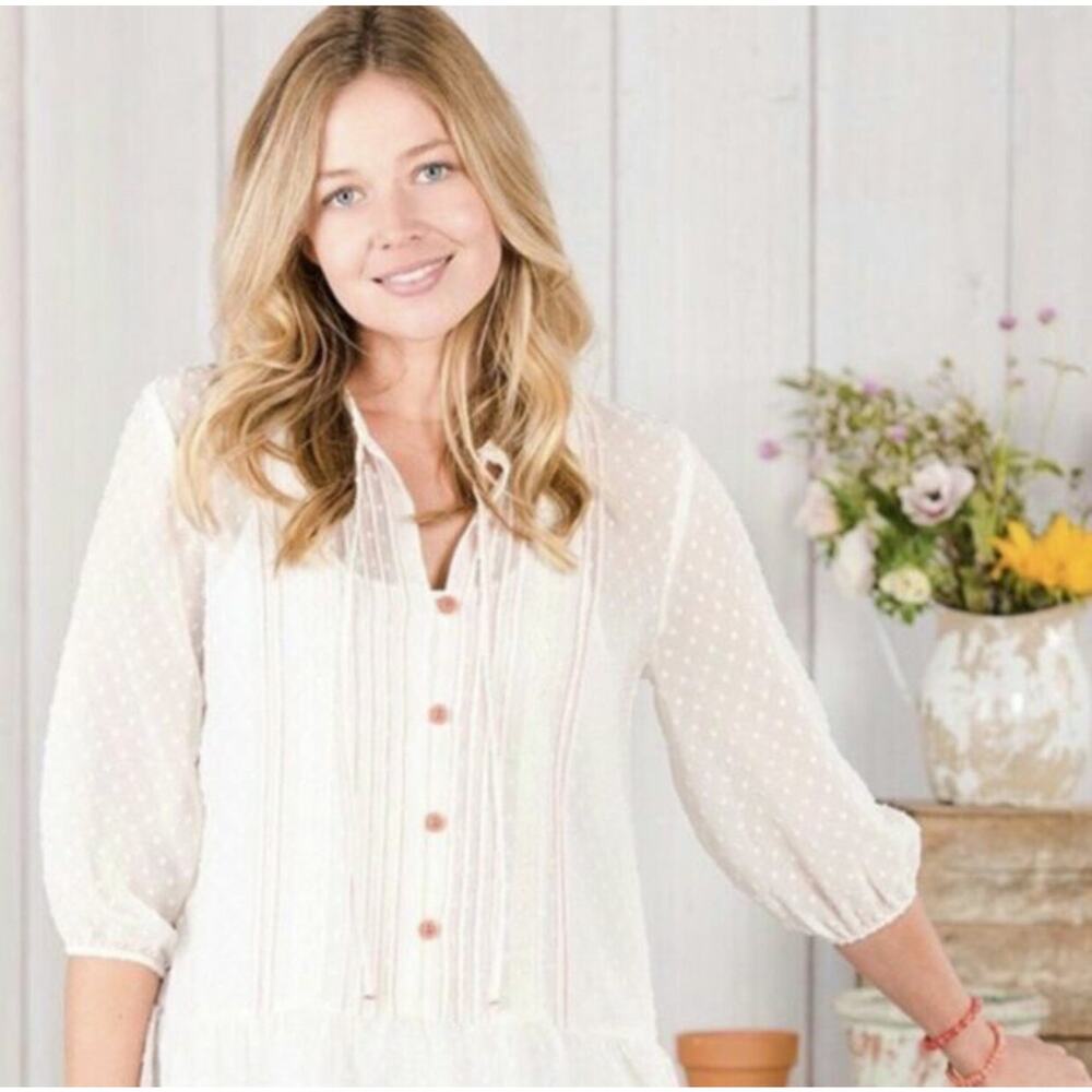 Matilda Jane Light the Way Swiss Dot Blouse White Large - Picture 2 of 9